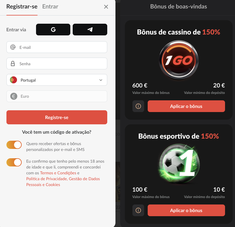 Registo no 1GO Casino 1GO Casino registo