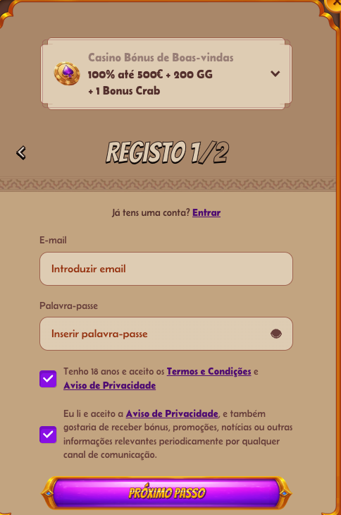 Registo no AbuKing Casino AbuKing Casino registo