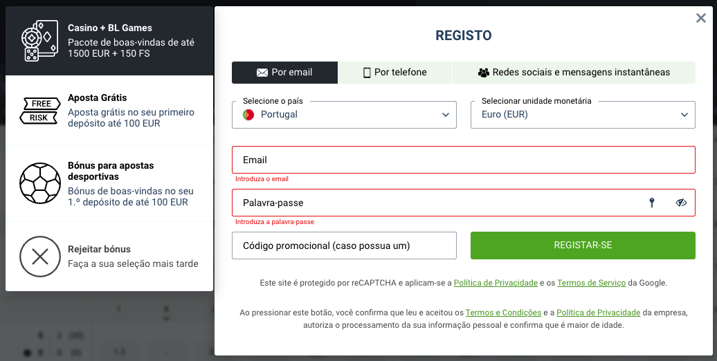Registo no Betlabel Betlabel registo