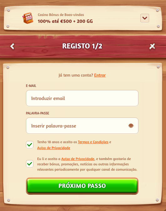 Registo no BillyBets BillyBets registo