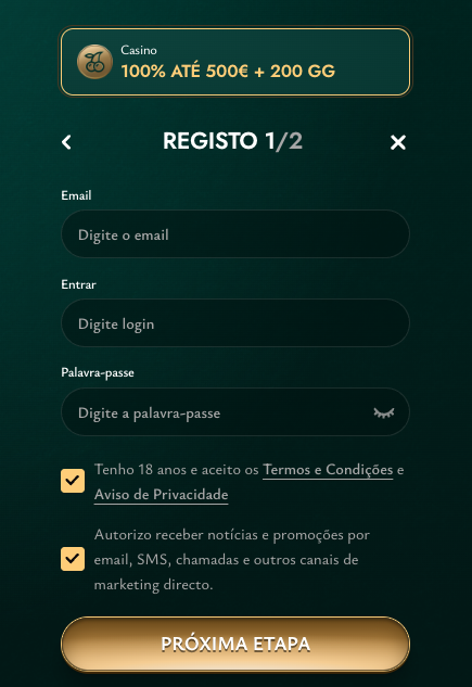 Registo no Cashed Casino Online Cashed Casino Online registo