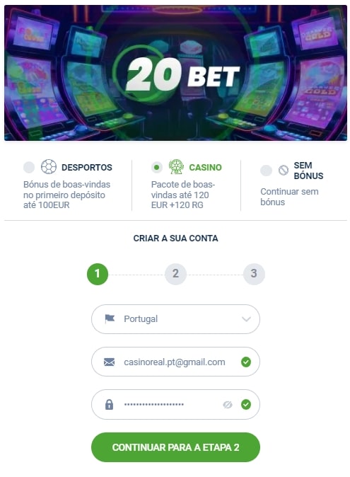 20Bet registo 20 Bet registo