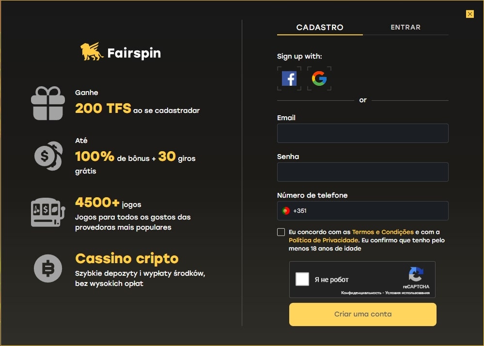 fairspin registo fair spin registo