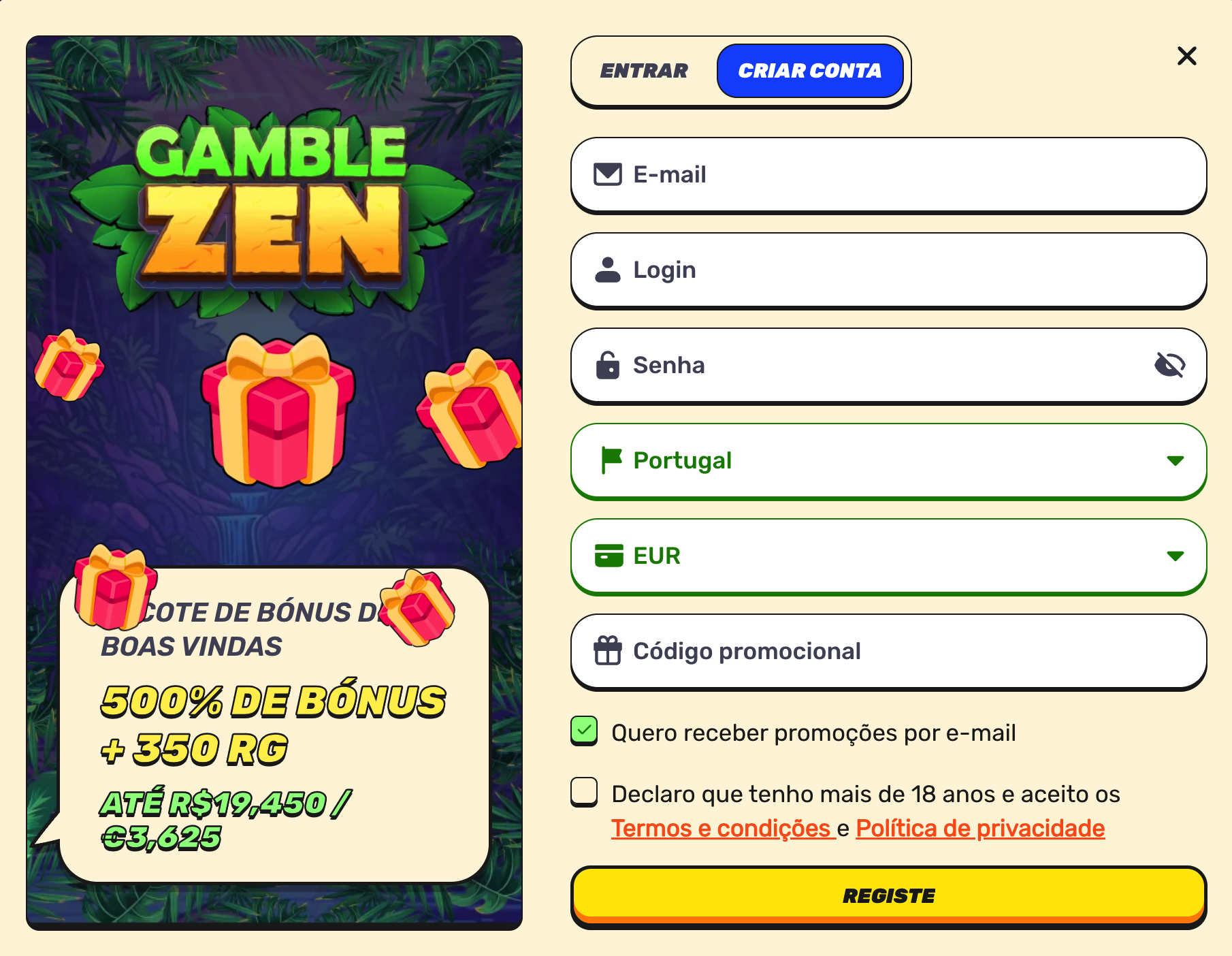 Registo no Gamblezen Casino Gamblezen Casino registo