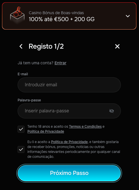 Registo no Revolution Casino Revolution Casino registo