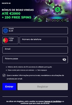 Registo no SpinoLoco Online SpinoLoco Online registo