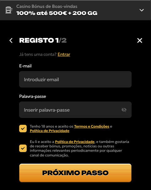 Registo no Spinsy Casino Online Spinsy Casino Online registo