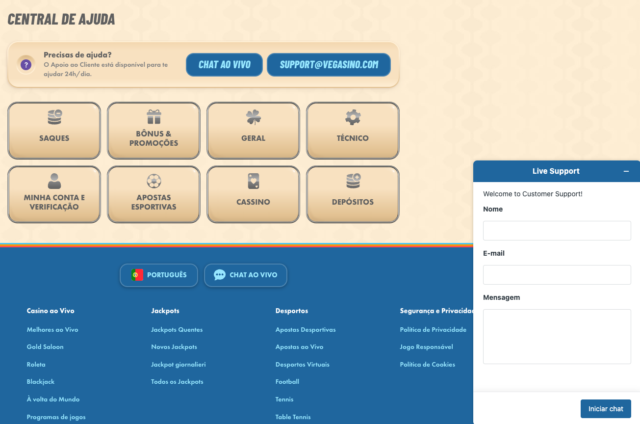 support no Vegasino Casino Vegasino Casino support